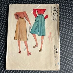 McCall’s sewing pattern, vintage,size-waist 24. Ladies & misses culotte.
